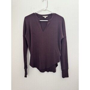 Calvin Klein Women's Purple Long Sleeve V Neck Waffle Knit Thermal Top XS